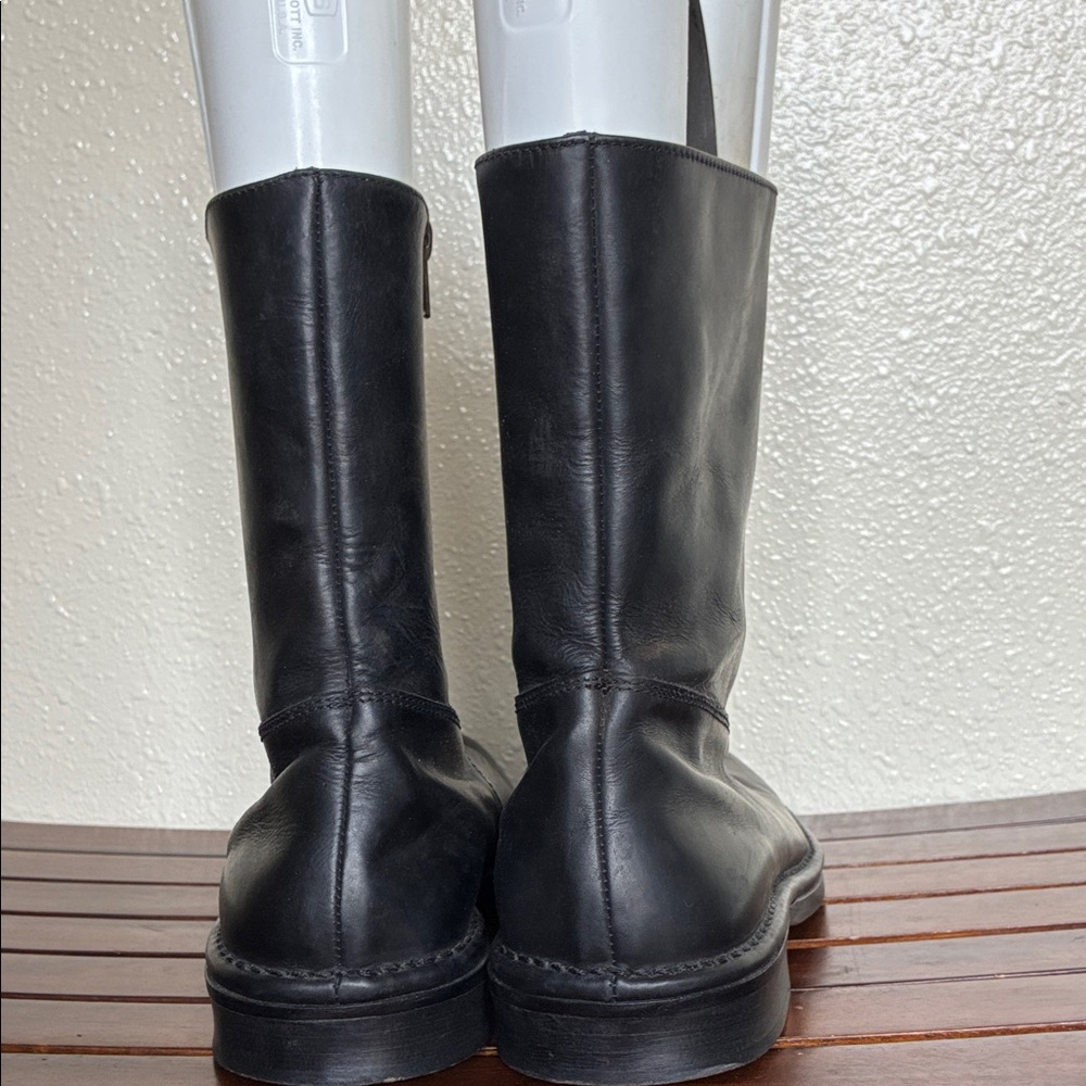 John Varvatos Black Leather Mid-Calf Zip Boots - Picture 4 of 7